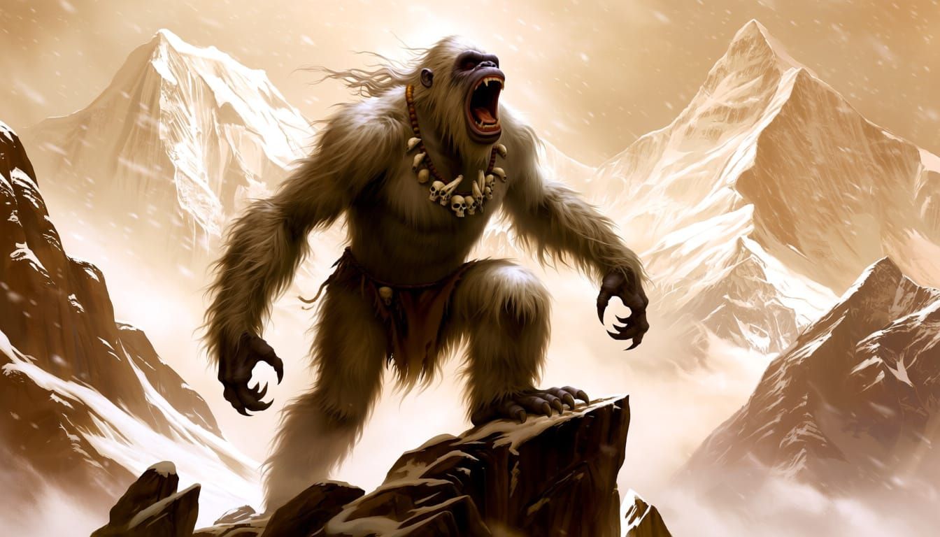 Yeti Roars on Himalayan Precipice in Hyperrealistic Fantasy ...