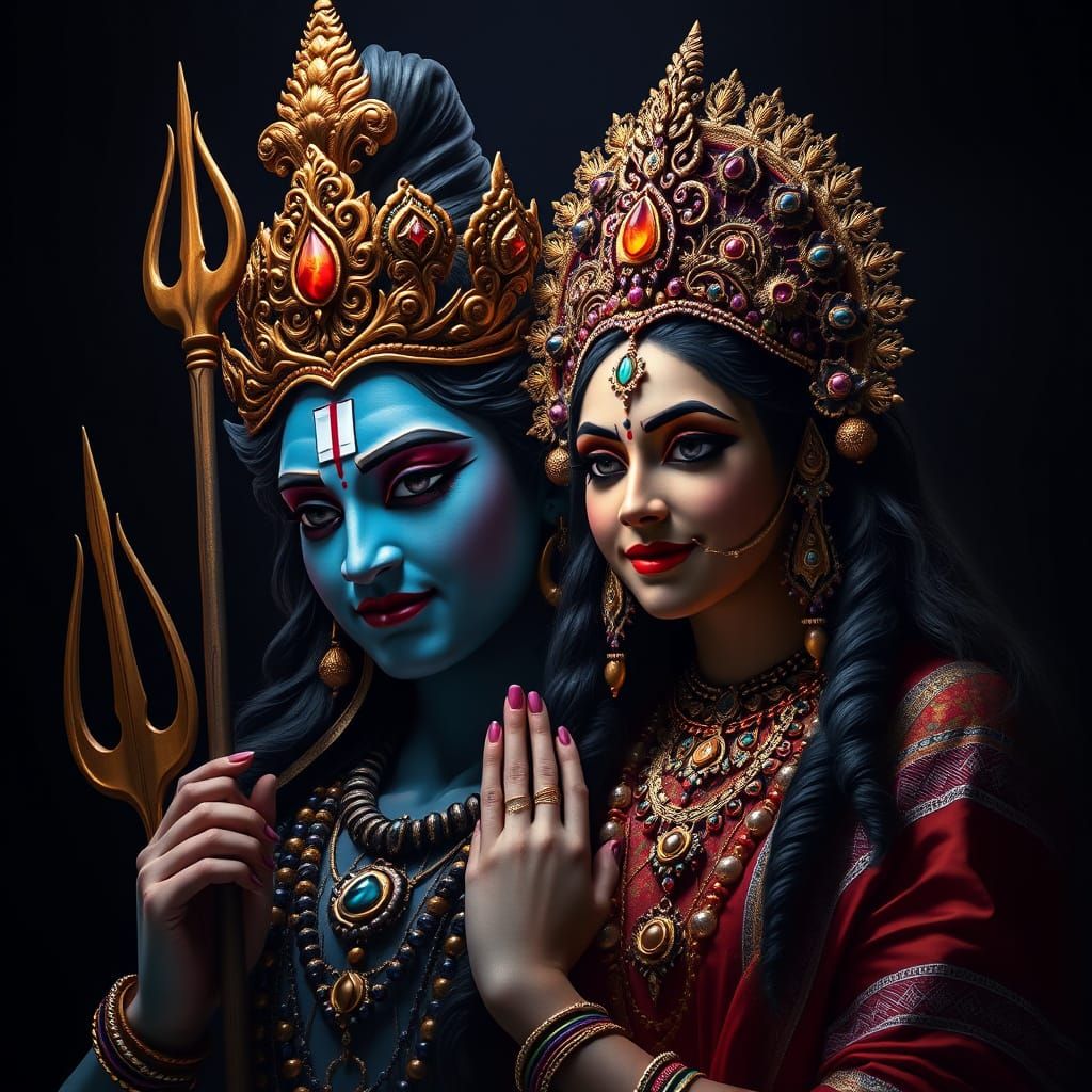 Lord Shiva and Maa Parvati in Vibrant Cosmic Colors