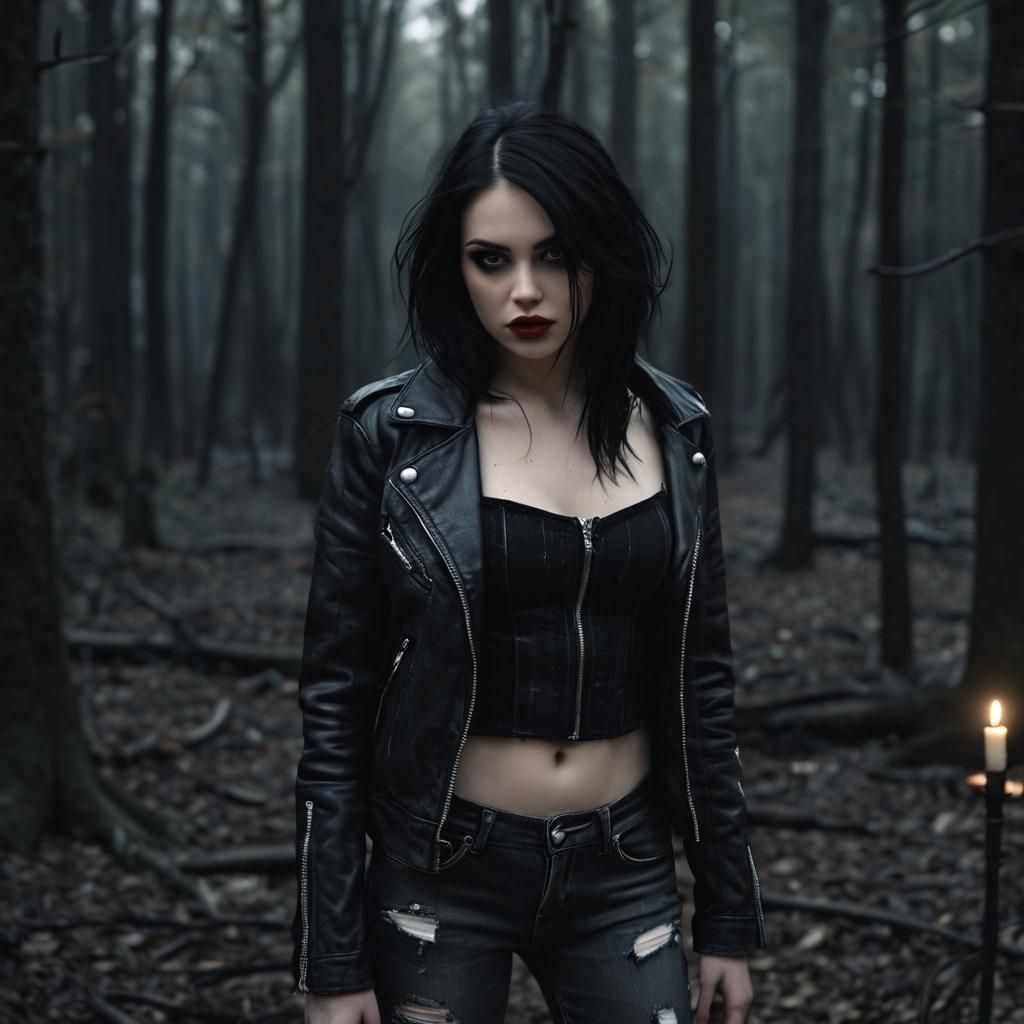 Emo Snow White Portrait in Dark Forest