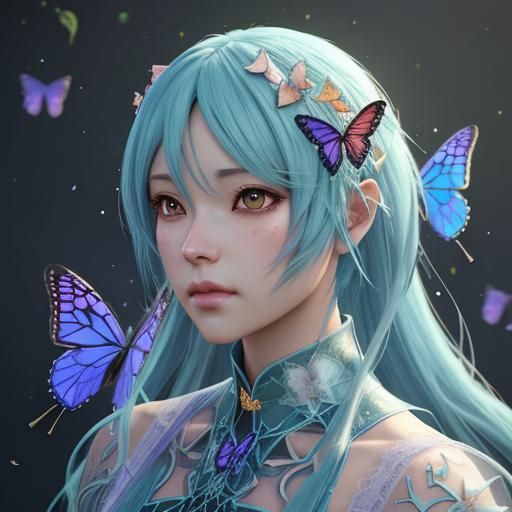Anime Fairy with Butterflies in 3D