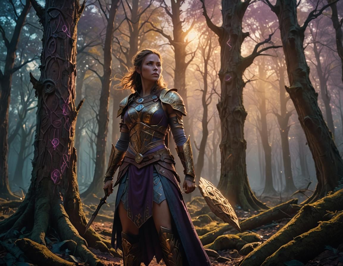 Fantasy Warrior in Mystical Forest Concept Art