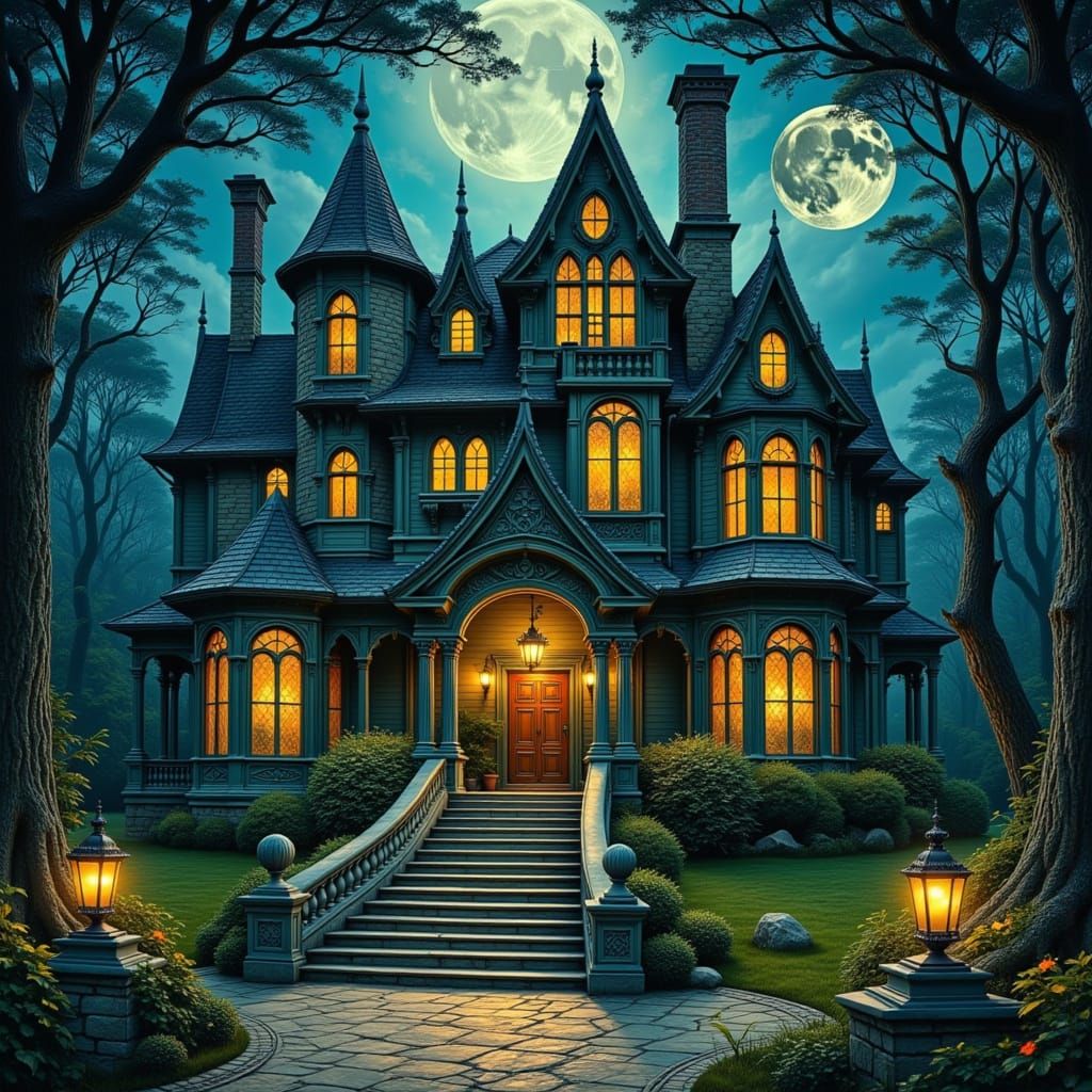 Victorian Gothic Mansion in the Starlight