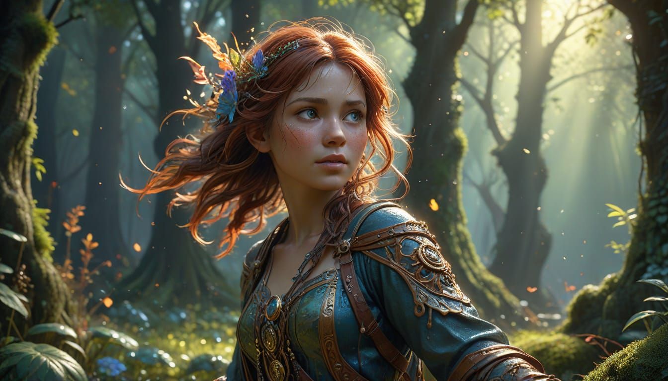 Cute Girl in Fantasy Outfit: 3D Rendering