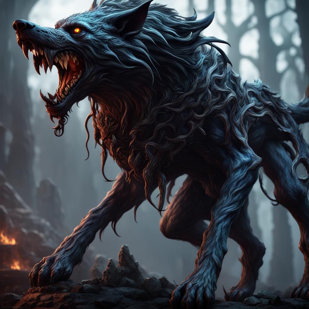 Demonic Eldritch Fenrir in Detailed Matte Painting Style