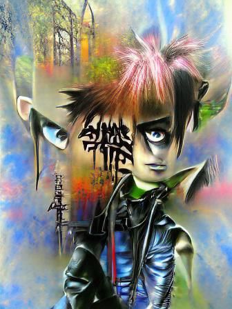 Manga style gothic punk boy anime by Jamie Hewlett concept art graffiti airbrush art cyberpunk