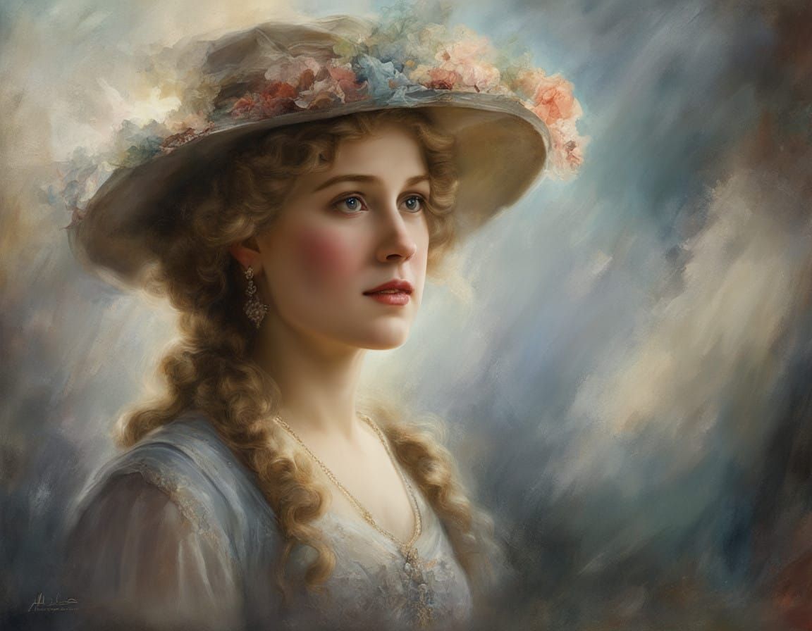 Mary Pickford Dreamy Portrait in Hyperreal Chalk Art Style