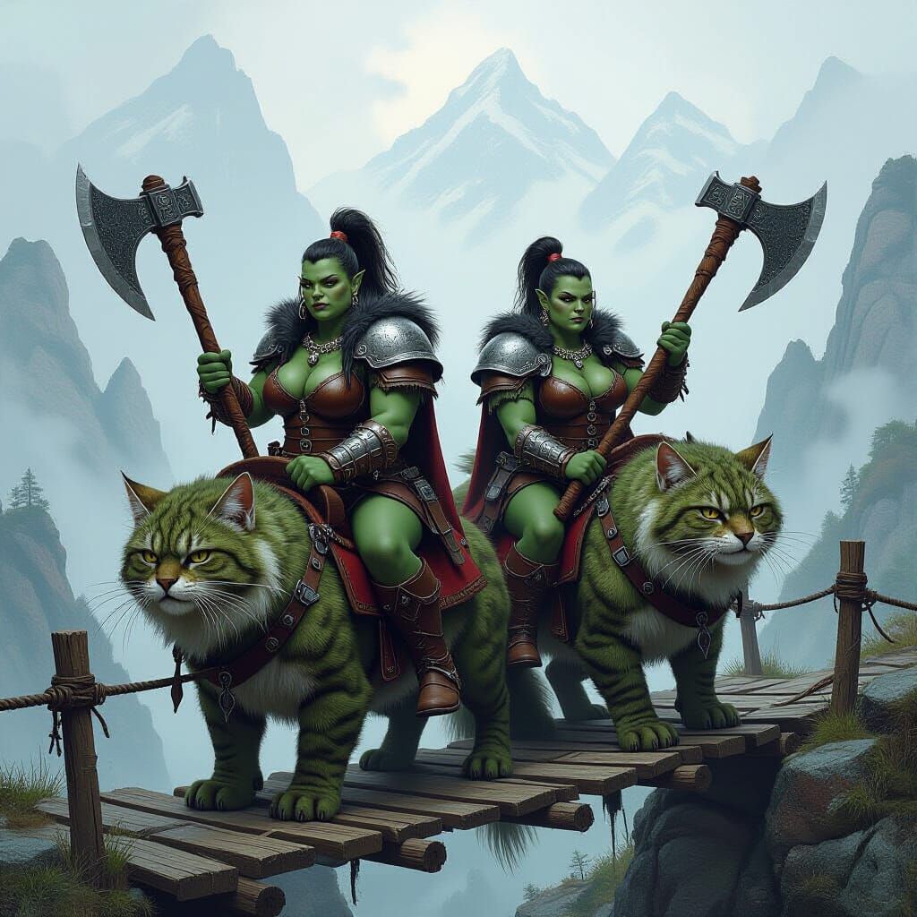 Troll Warriors on Moor Cats in Misty Mountains