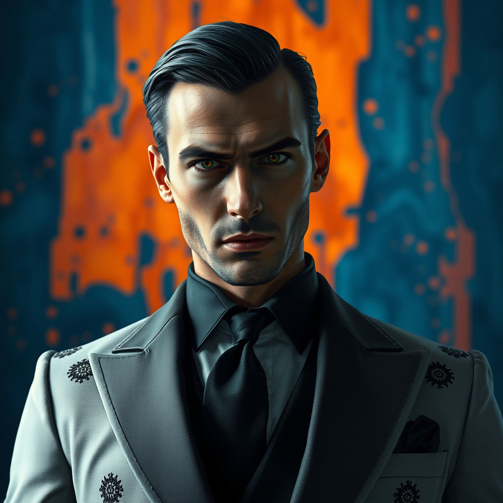 Sophisticated Gentleman in High-Contrast Suit, Piercing Gaze