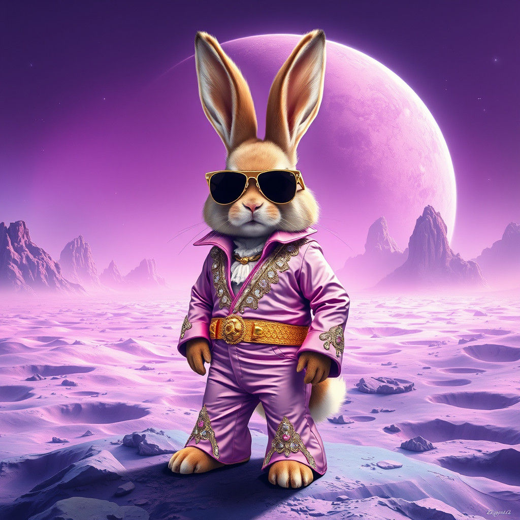 Bunny Elvis on Purple Moon in Fantasy Art Style
