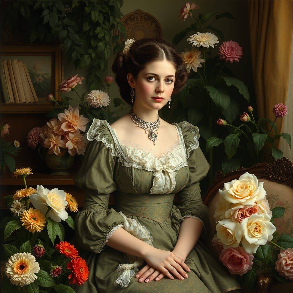 Victorian Era Aristocrat in a Floral Boudoir
