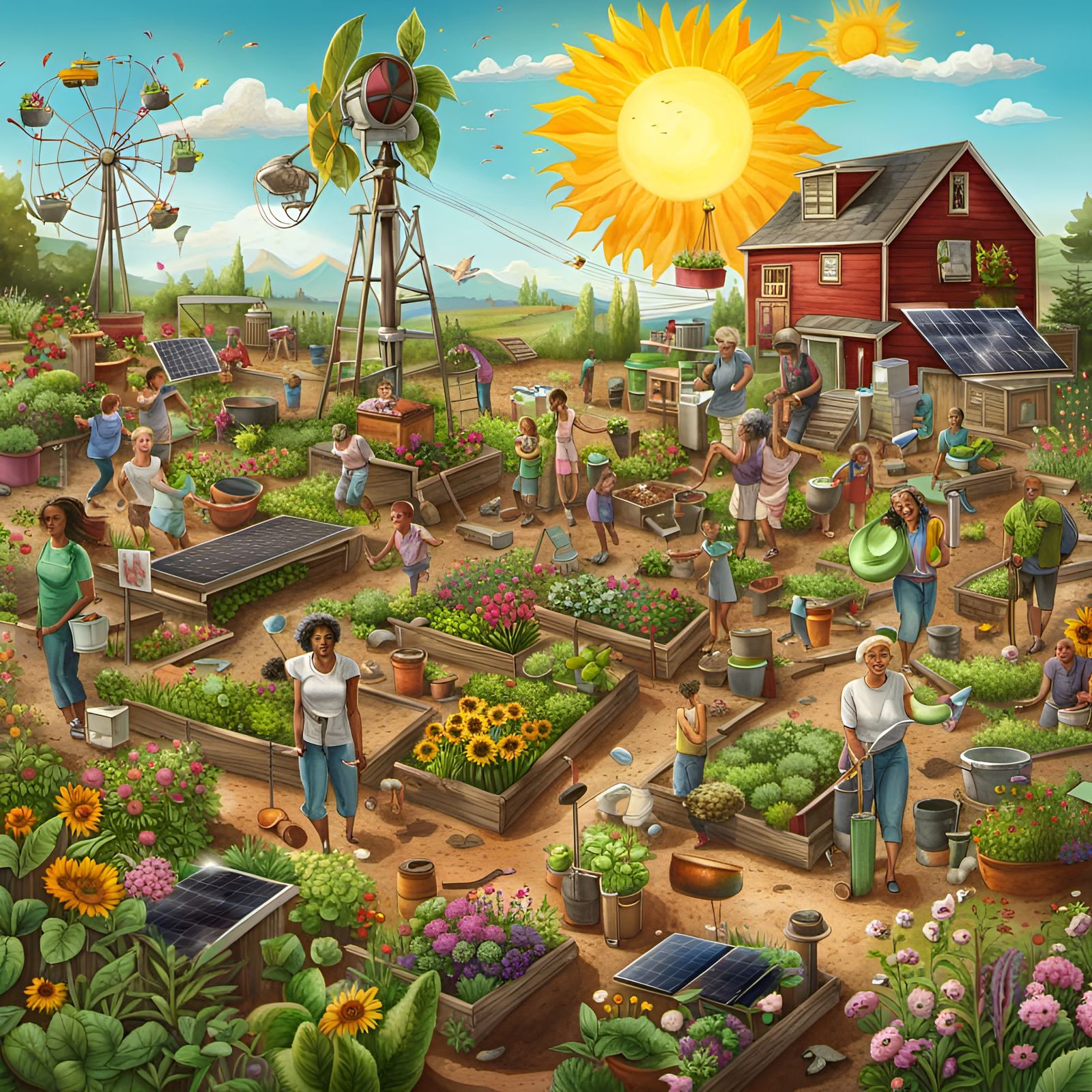 Community Garden Celebration in Detailed Matte Painting