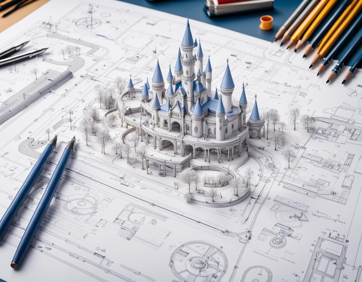 Detailed Blueprint of a Theme Park on Paper