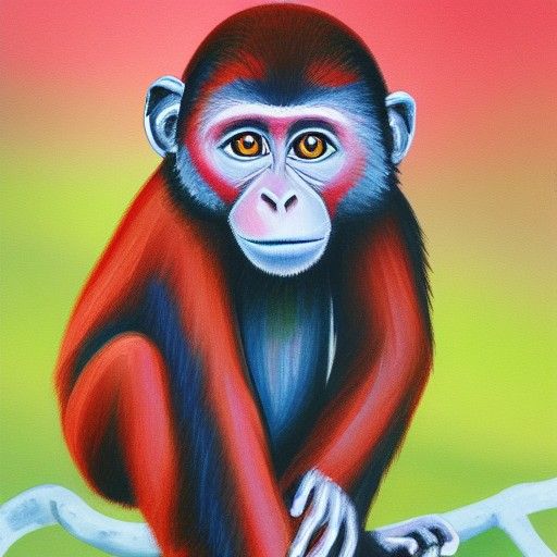Detailed Gouache Painting of a Red Monkey