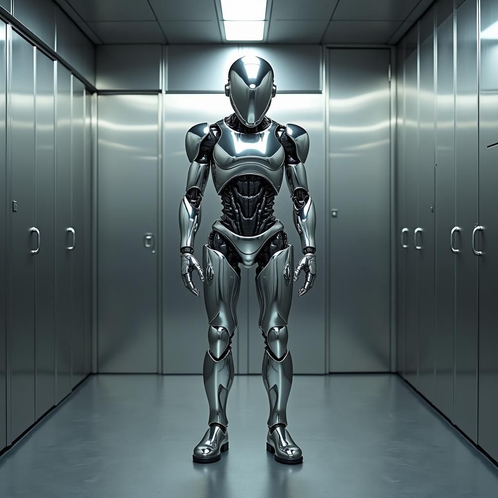 Chrome Cyborg in Stainless Steel Room