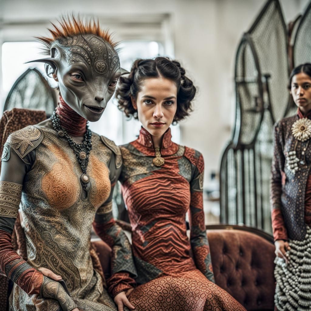 Surreal Alien Restaurant Celebration in Gritty Detail