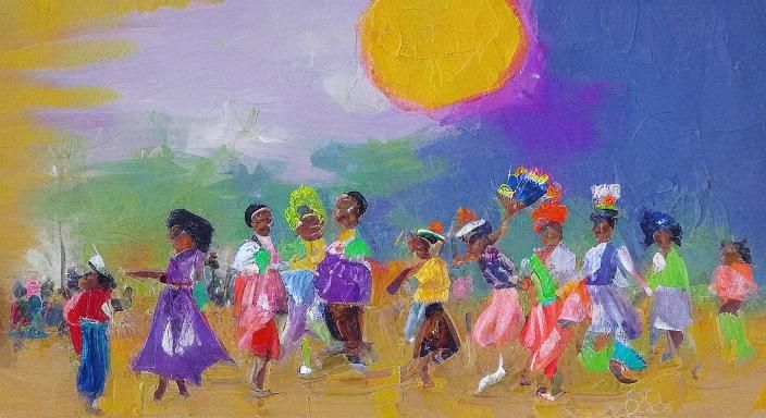 Joyful Caregiver: Impressionist Illustration in Rainbow Colo...