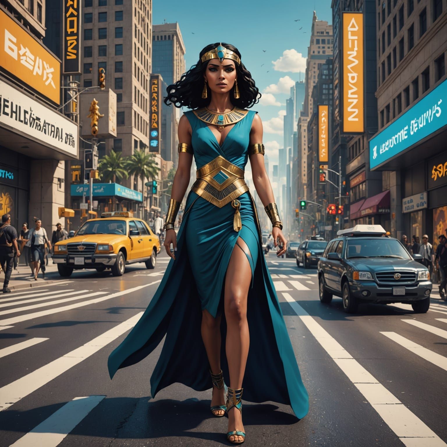 Cleopatra in a Modern Cityscape, Digital Art