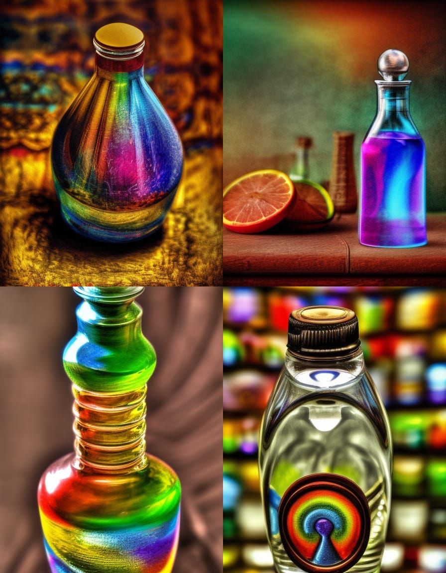 Rainbow Bridge Potion Bottle in Hyperrealistic Detail