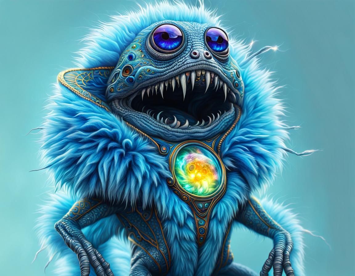 Cosmic Alien Hologram in Vibrant Baby Blue Fur