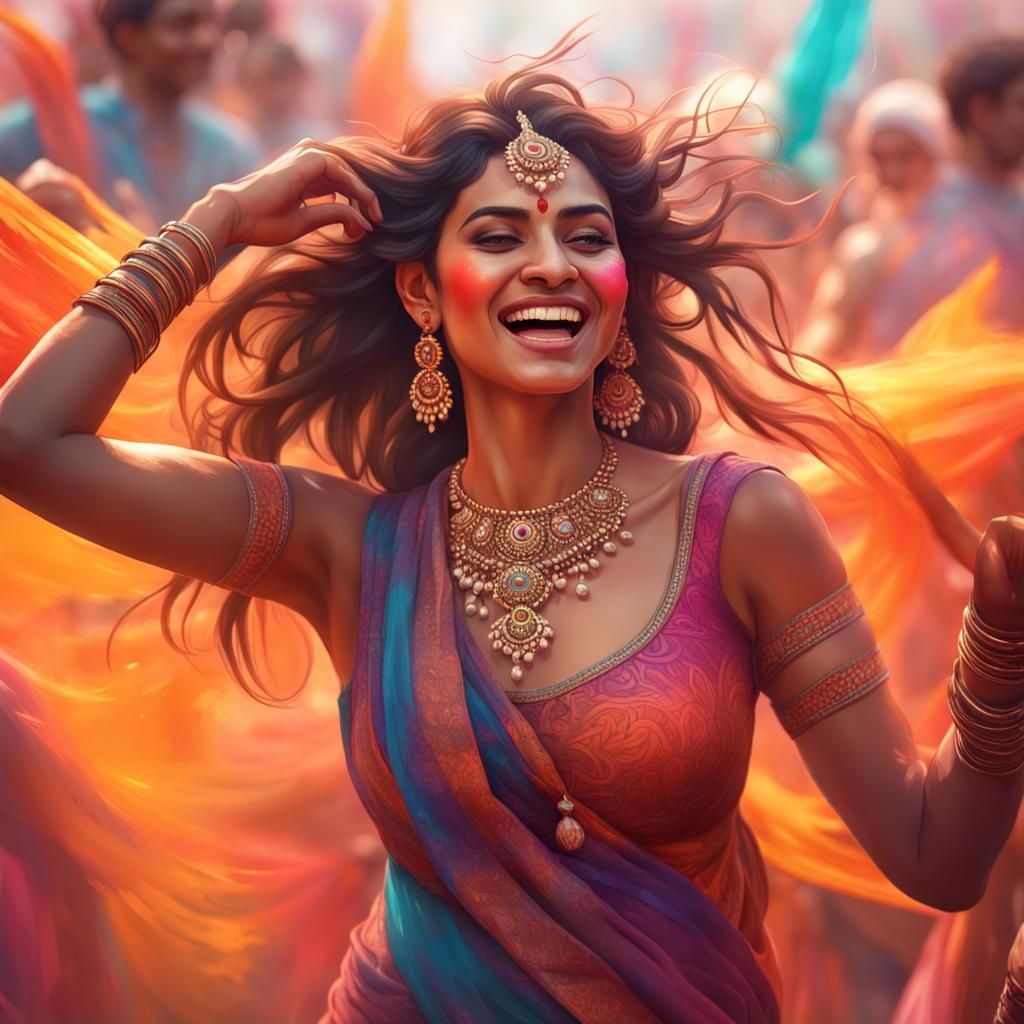 Woman Dancing at Indian Color Festival