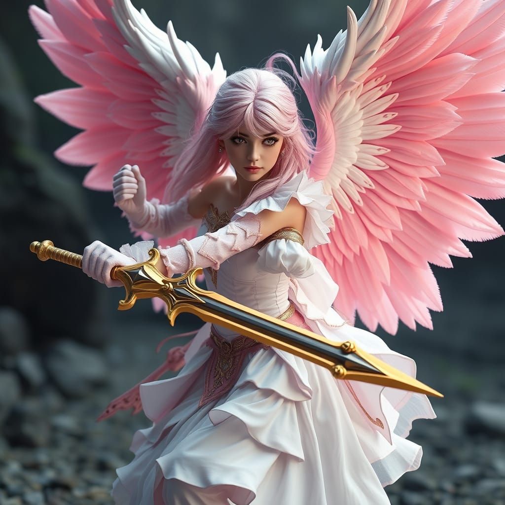 Ethereal Sci-Fi Angel in Polished Metal Armor