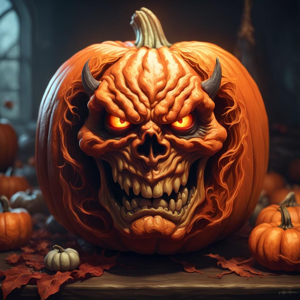 Demonic Pumpkin Portrait in Hyperdetailed Style