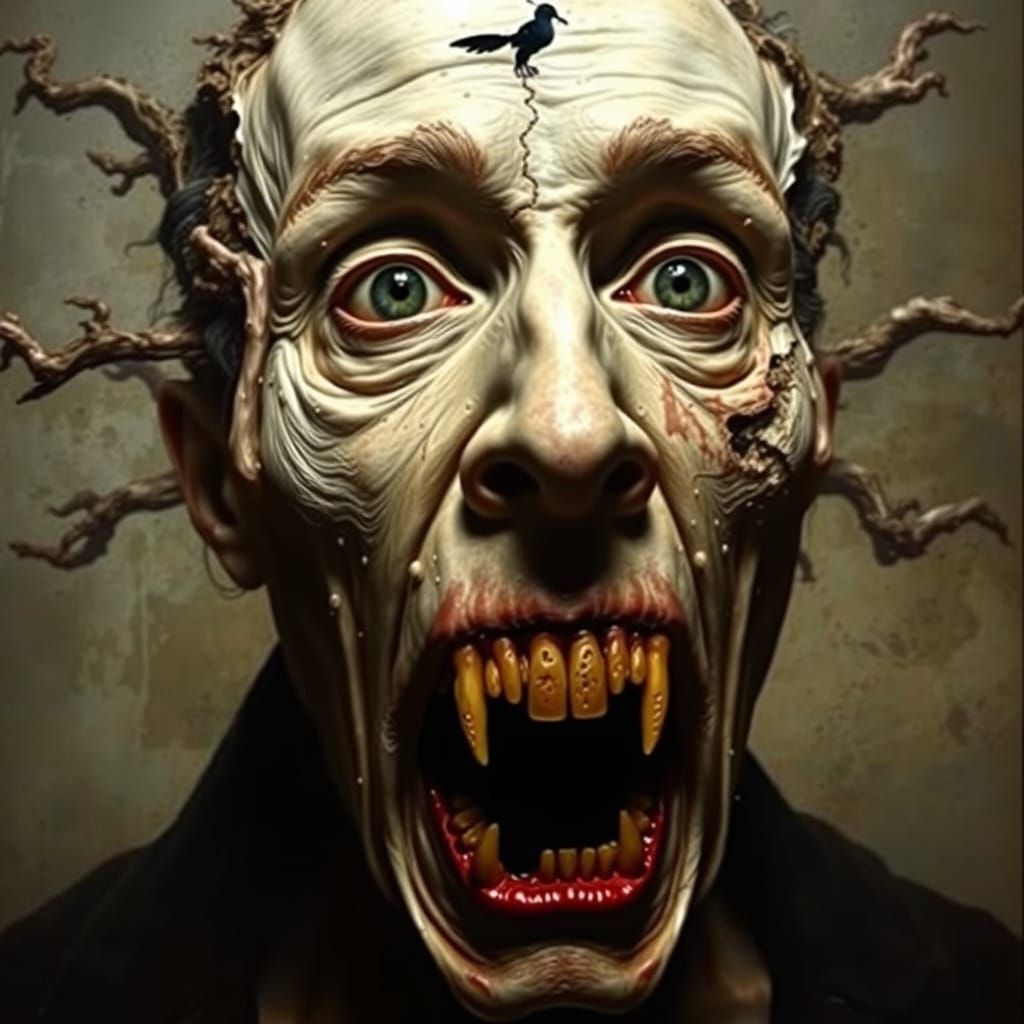 Horrific Face Disintegrating into Skeleton, Baroque Style