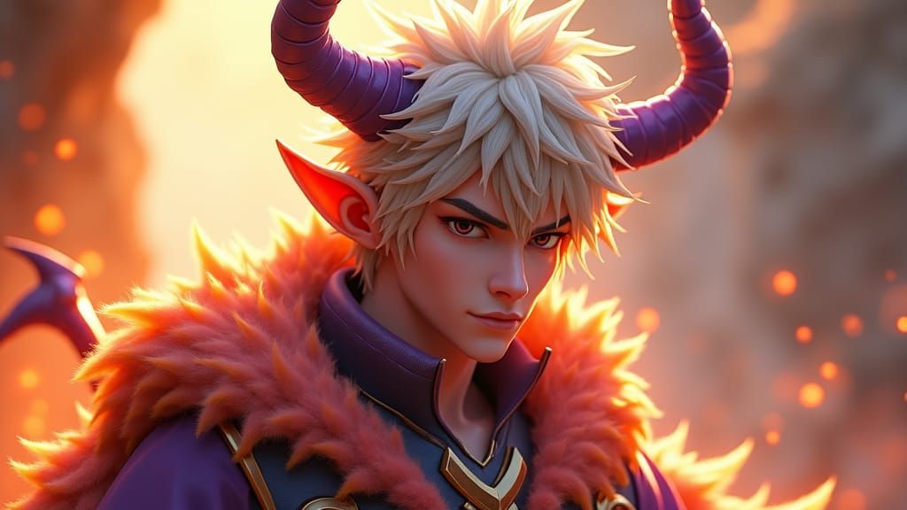 Majestic Male Demon with Silver Hair in 3D Anime Style