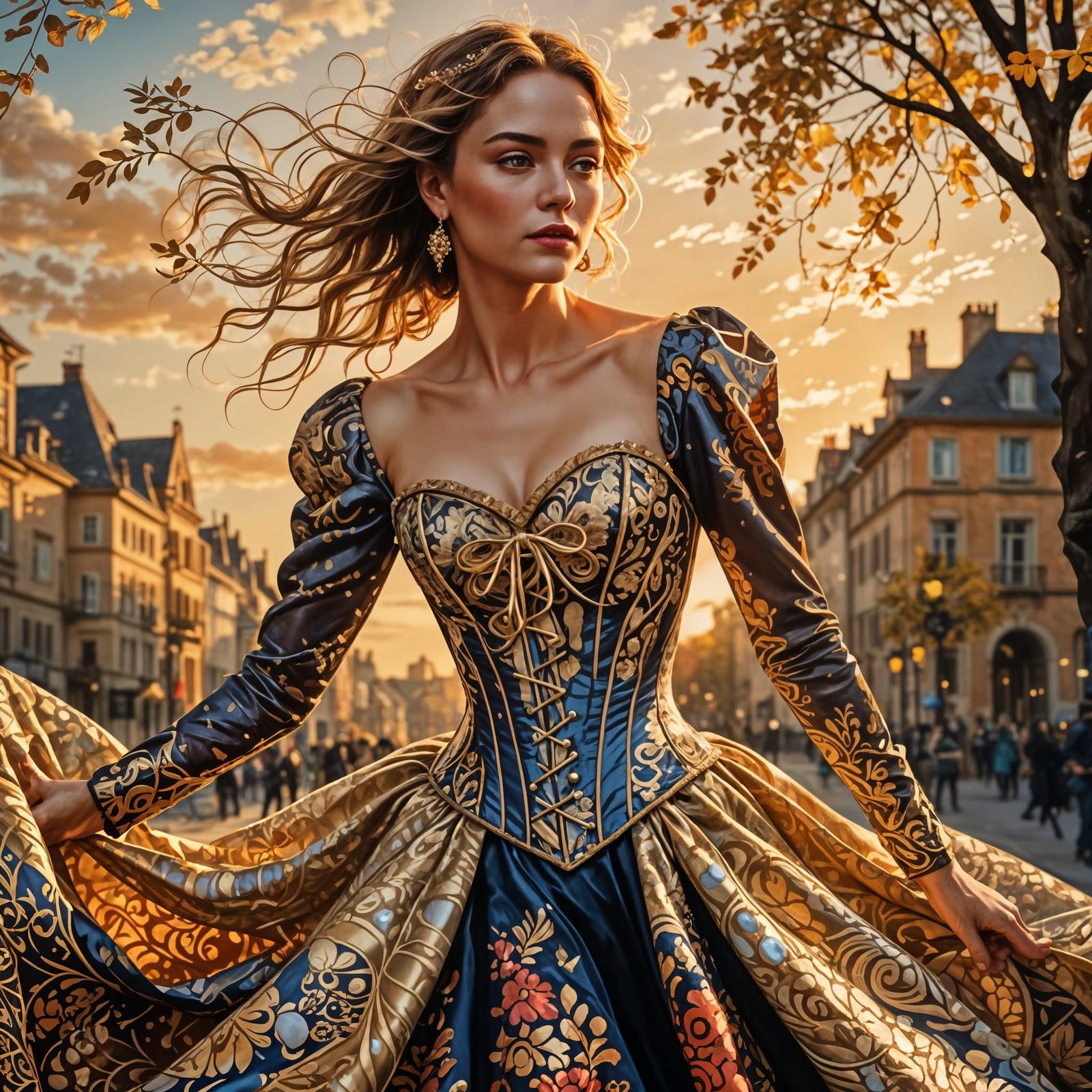 Beautiful Pirate Woman in Flowing Corset Dress