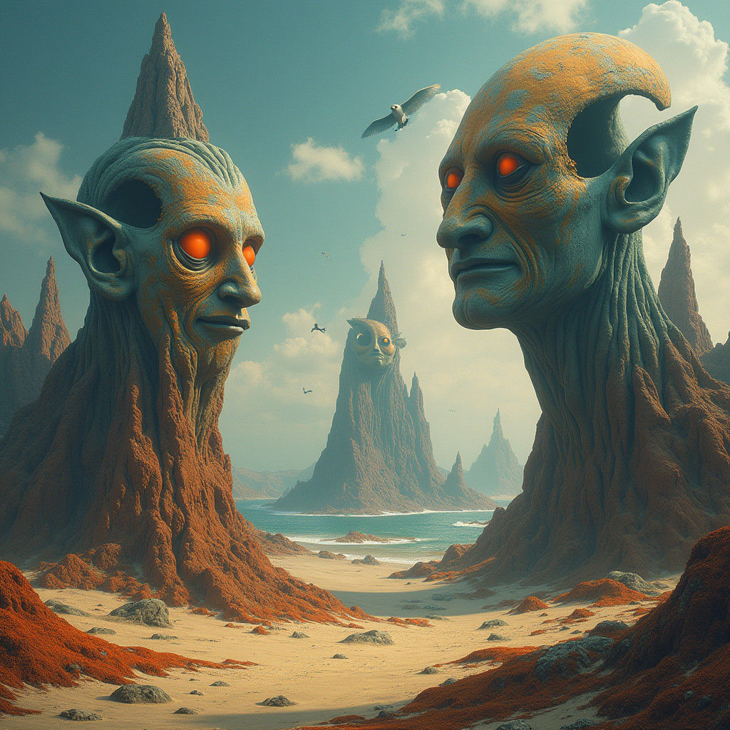 Surreal Landscape with Humanoid Mountains as Matte Painting