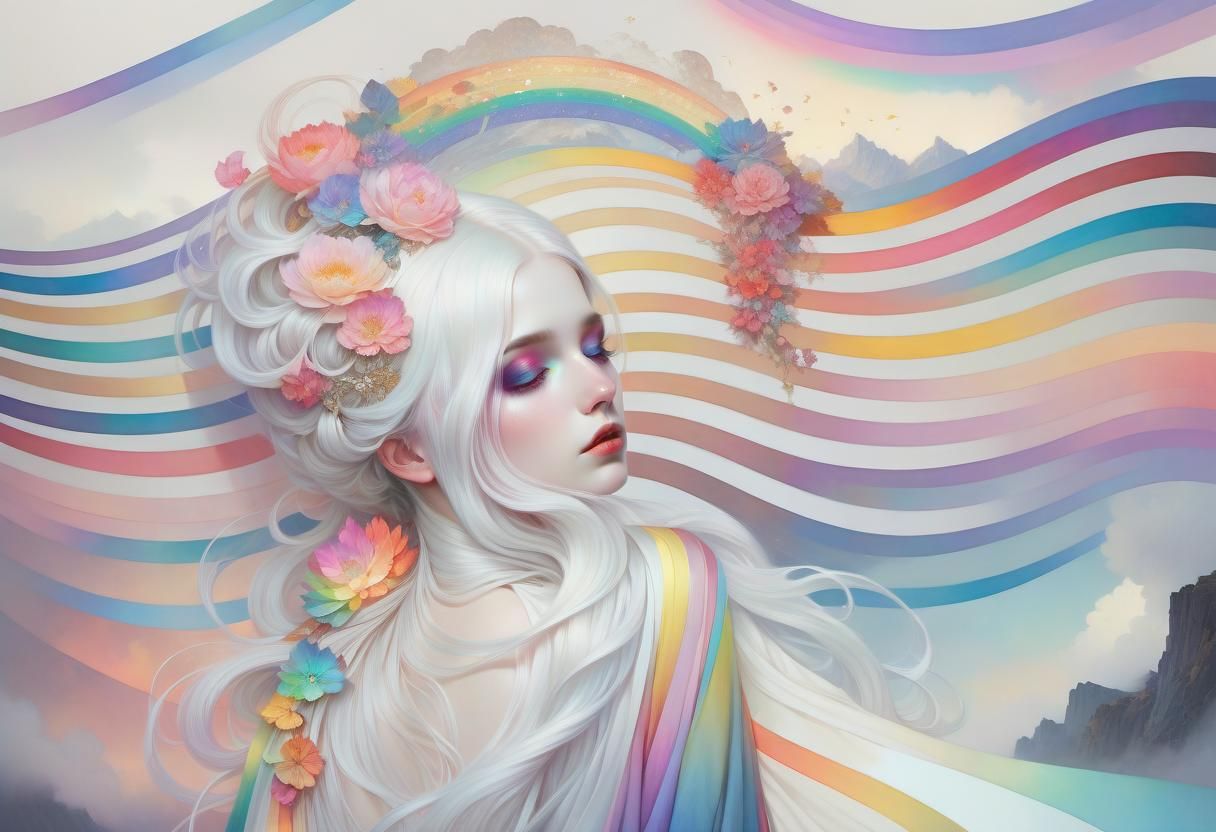 Rainbow Goddess Portrait in Art Nouveau Style