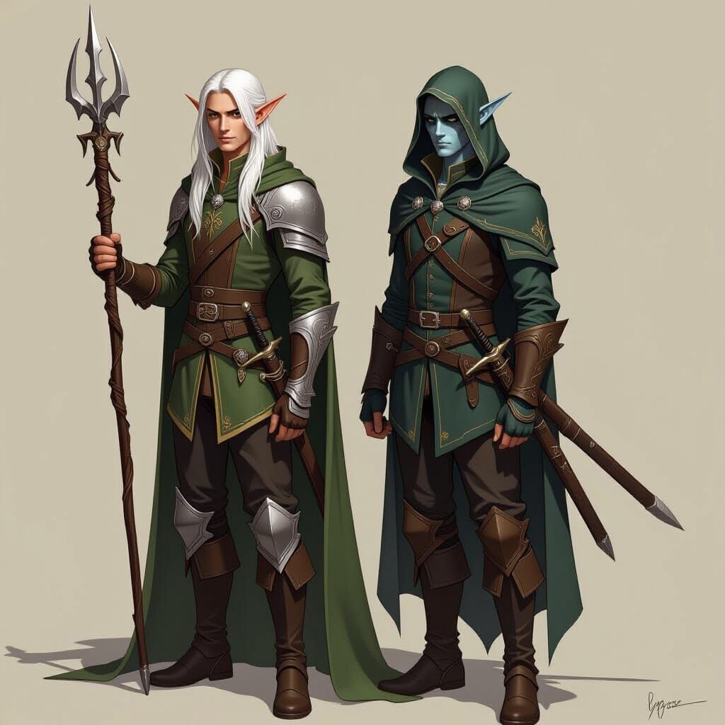 Light and Shadow Elves in Dark Fantasy Style