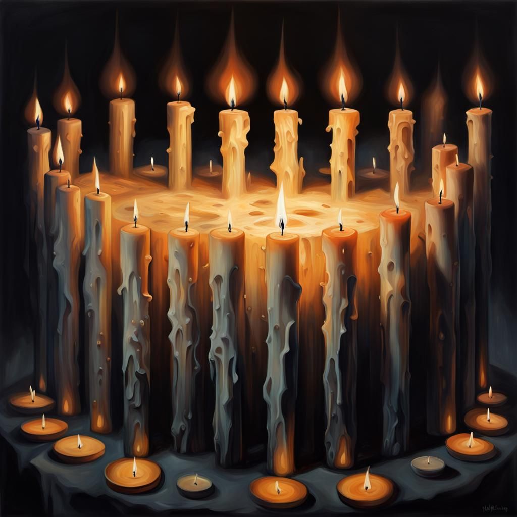 Haunting Candle Forged From Souls: Hyperrealistic Painting