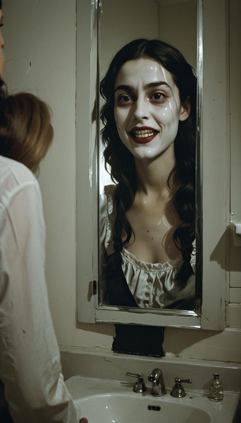 Terrifying Reflection in Dark Surrealist Style