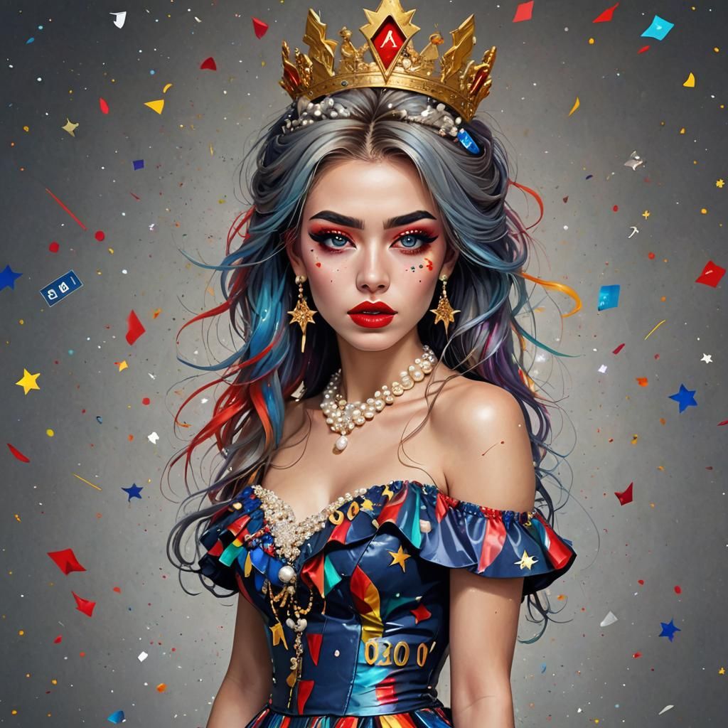 Military Girl with Rainbow Hair, Digital Art