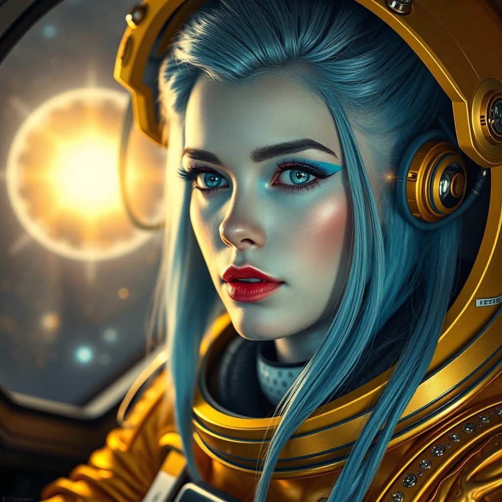 Exotic Alien Astronaut in Futuristic Golden Spacesuit