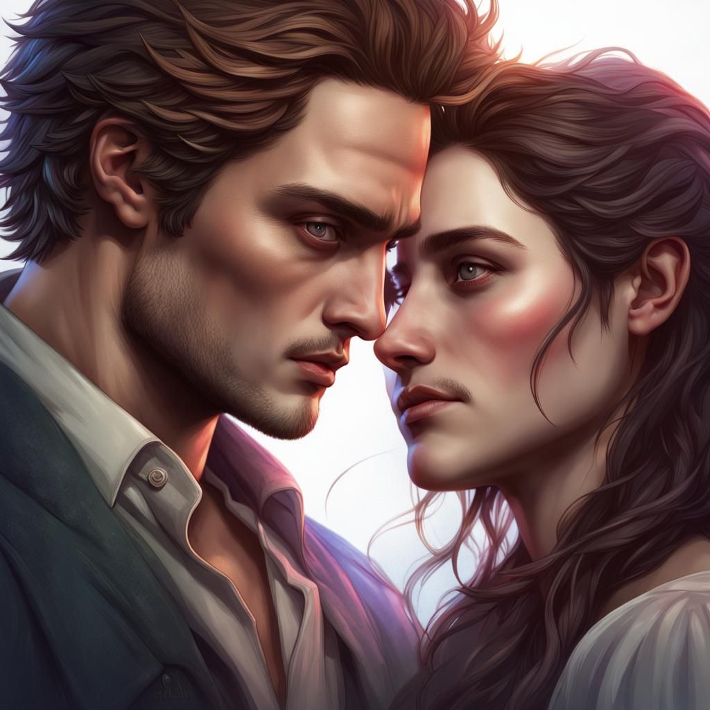 Edward and Bella Portrait in Art Nouveau Style