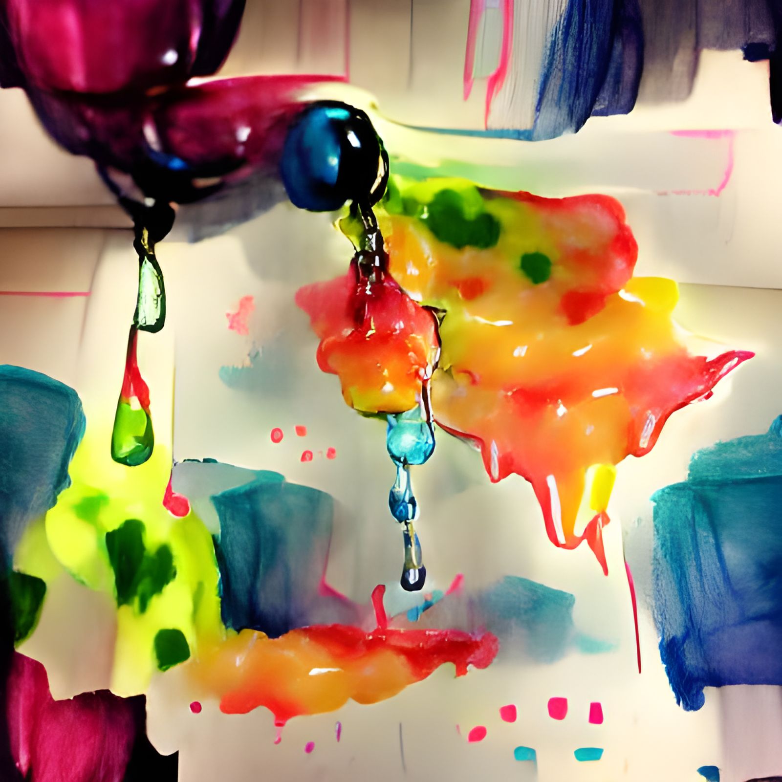 Bright random water colors, dripping wax