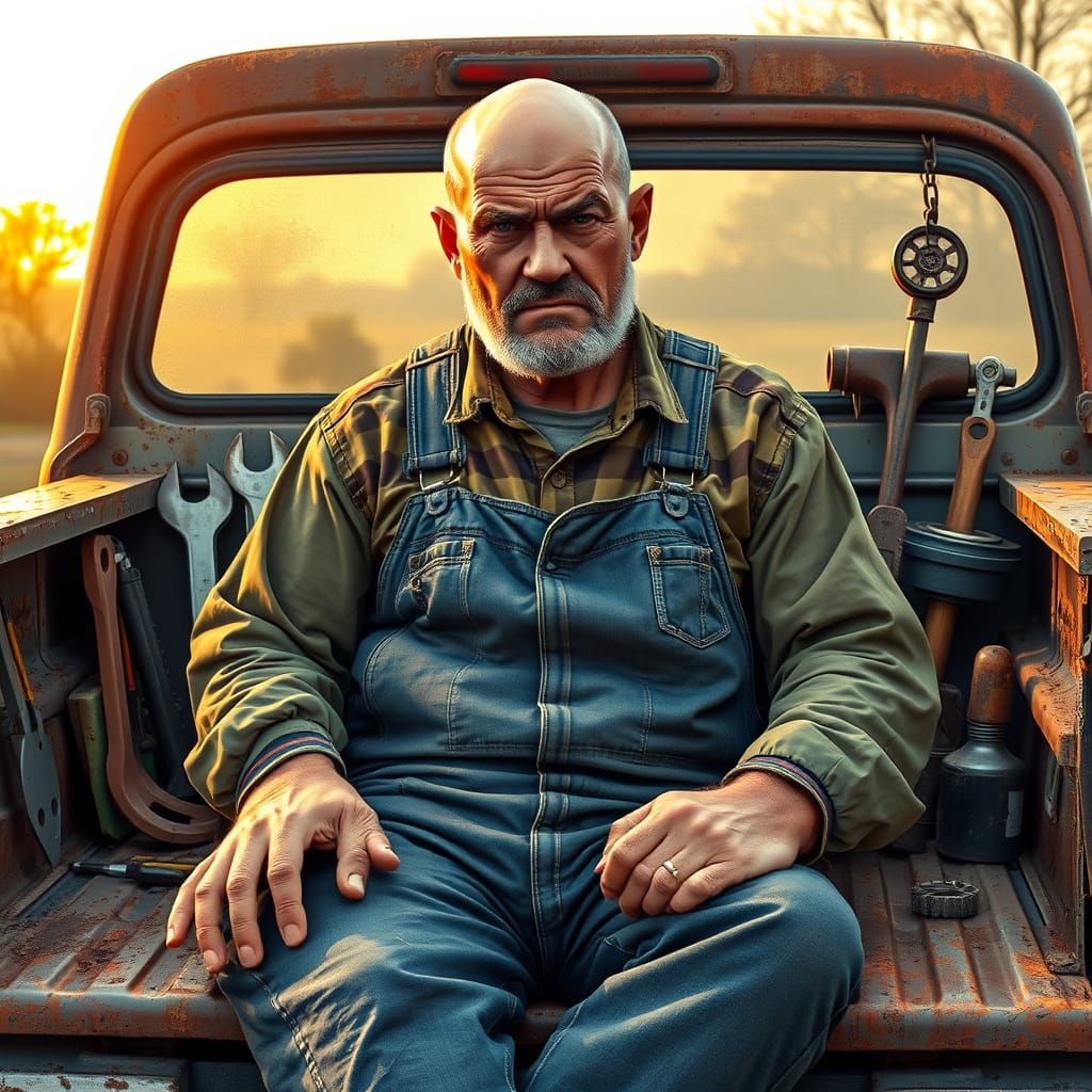 Rugged Maintenance Man in Pin-Up Style