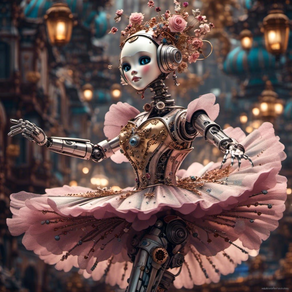 Robot Ballerinas Dancing in Anime Manga Style