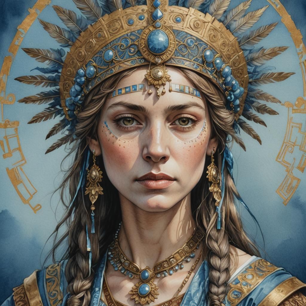 Renaissance Woman Portrait in Watercolor Style