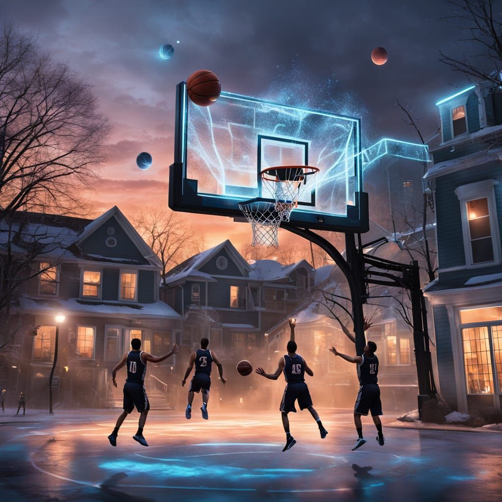 Futuristic Slam Dunk at Sunset on Community Court