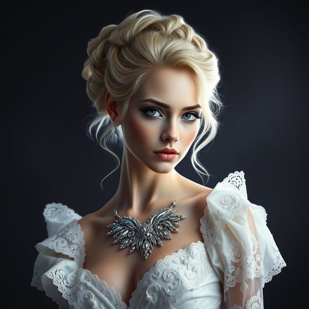 Baroque Cyberpunk Goddess in Pearlescent White