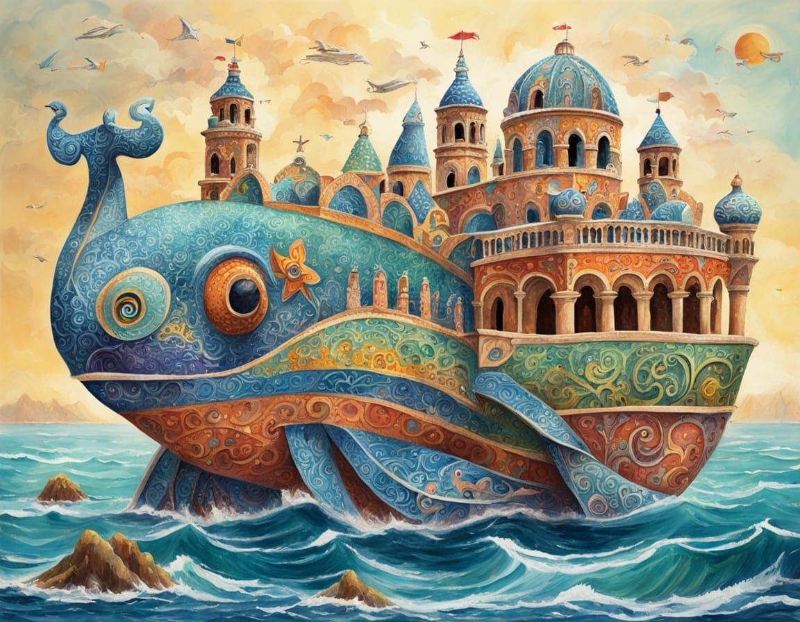 Whimsical Alebrije Romanesque Sea House