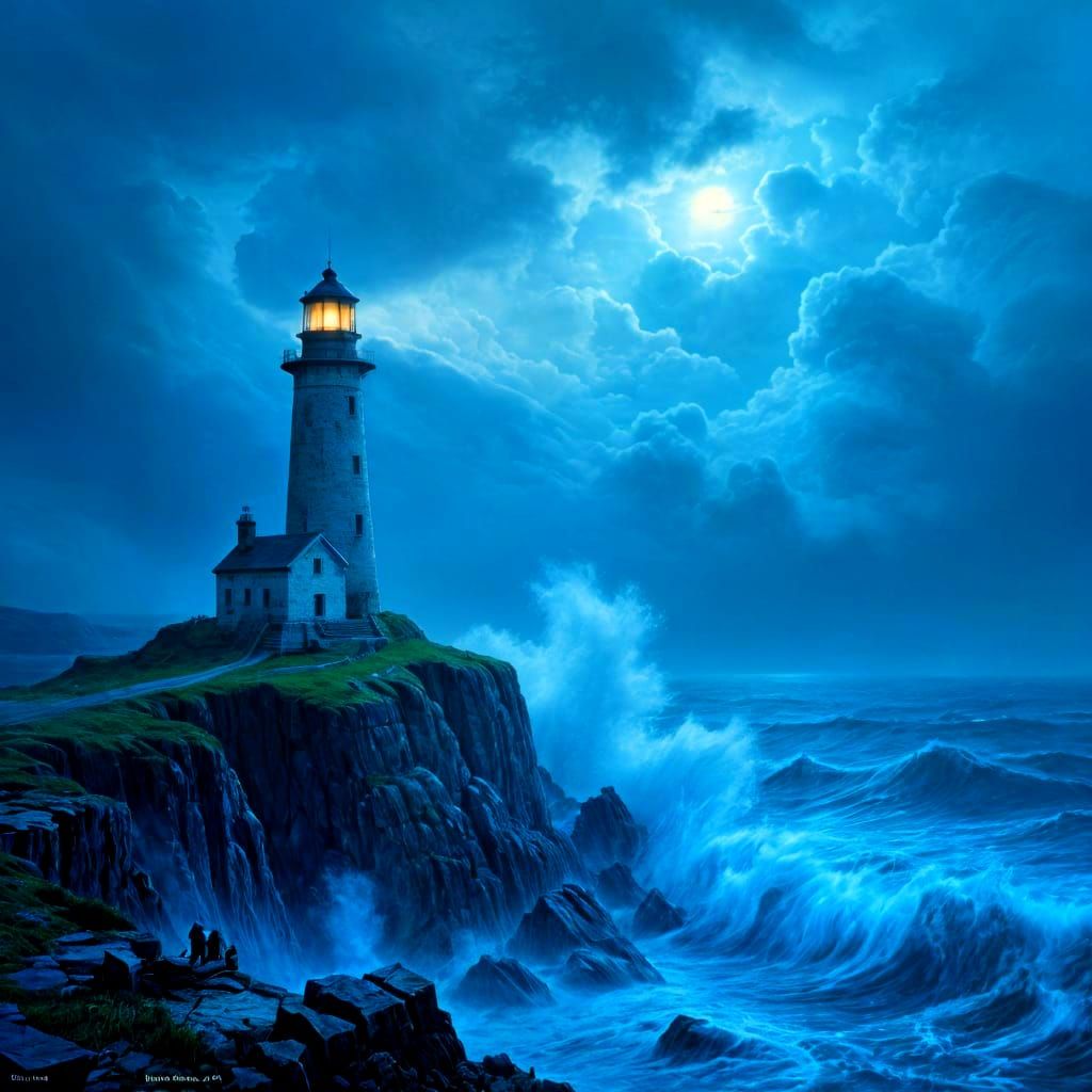 Weathered Lighthouse on Stormy Cliff Edge in Gothic Style
