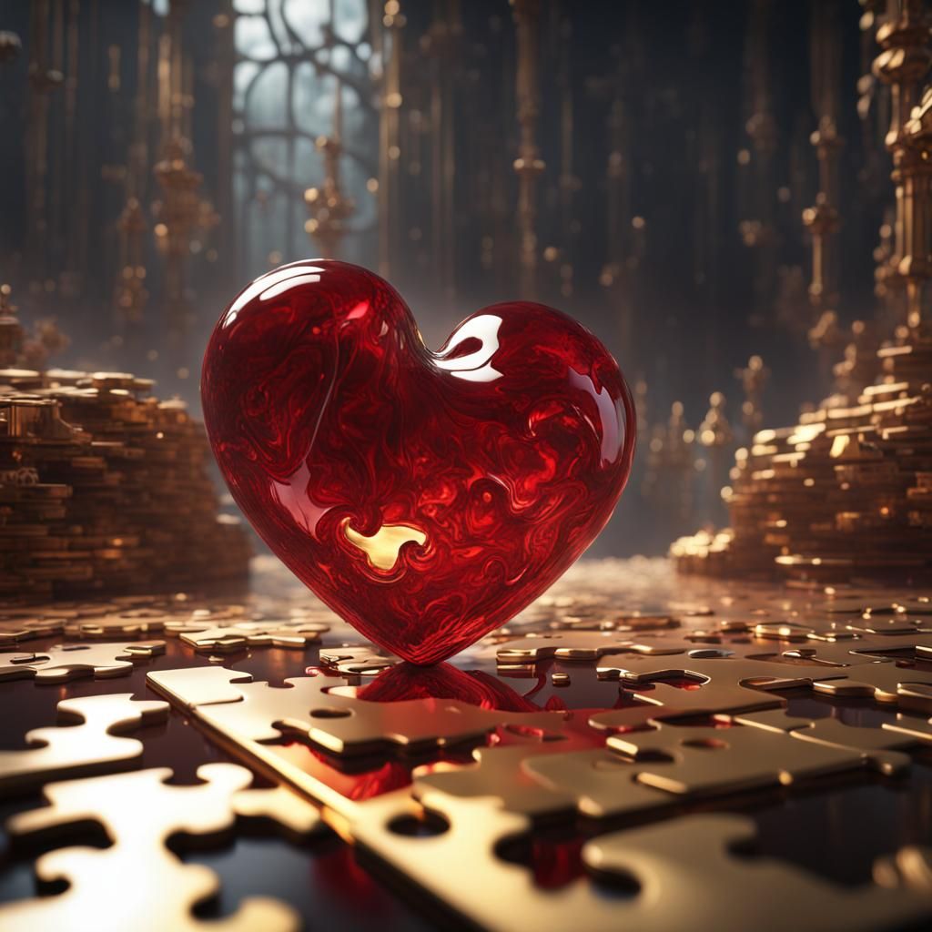 Red Glass Heart with Missing Puzzle Piece
