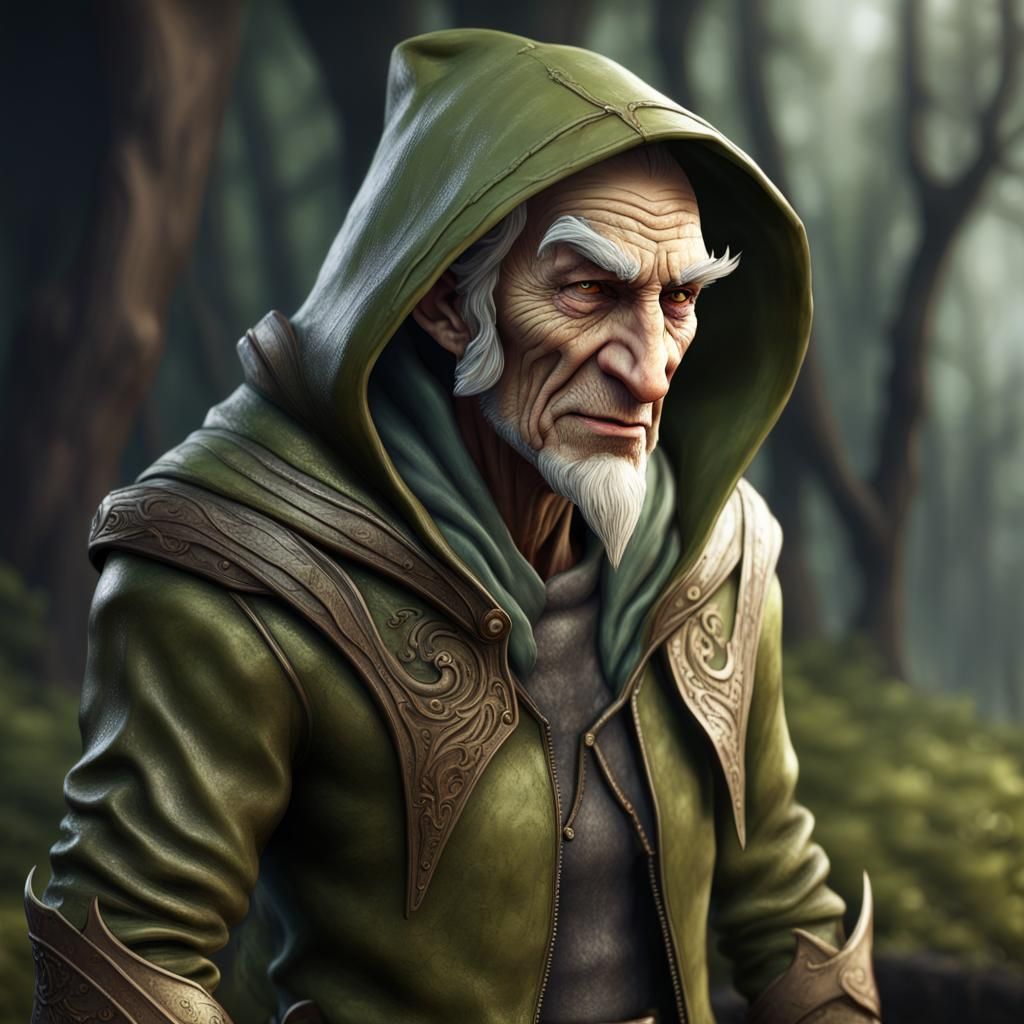 Old Elf in Leather Jacket: Detailed Fantasy Art