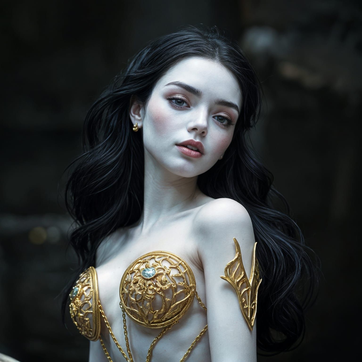Golden Mermaid with Black Hair Digital Art