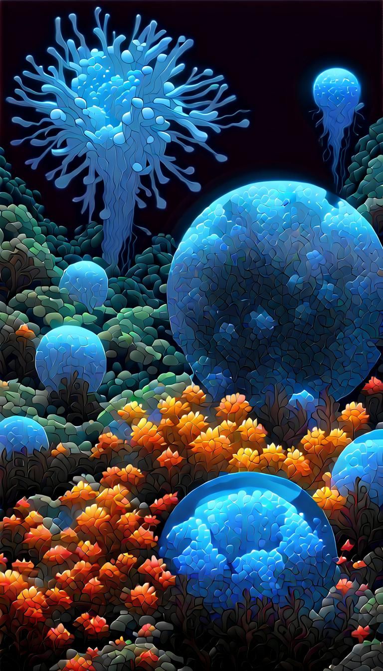 Electric Bioluminescent Organisms in Invisible Sphere, 3D Ar...