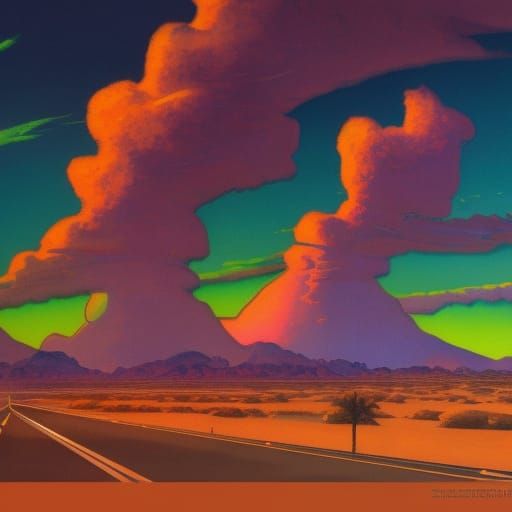 Synthwave Desert Highway at Dusk Illustration